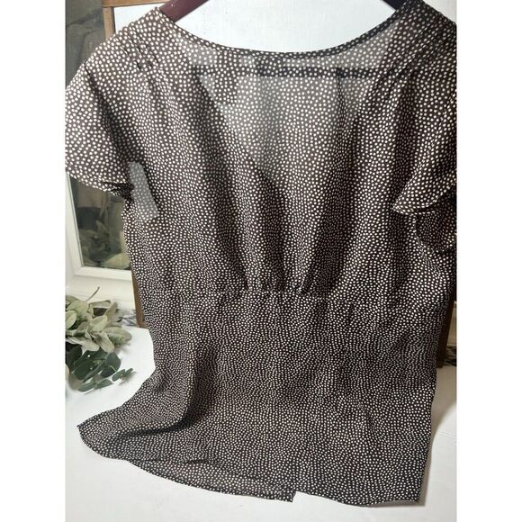 Babydoll Top Y2K 16 Brown Ruffle Flouncy Sleeve Polka Dot Coquette Fairy Emma - Picture 6 of 6